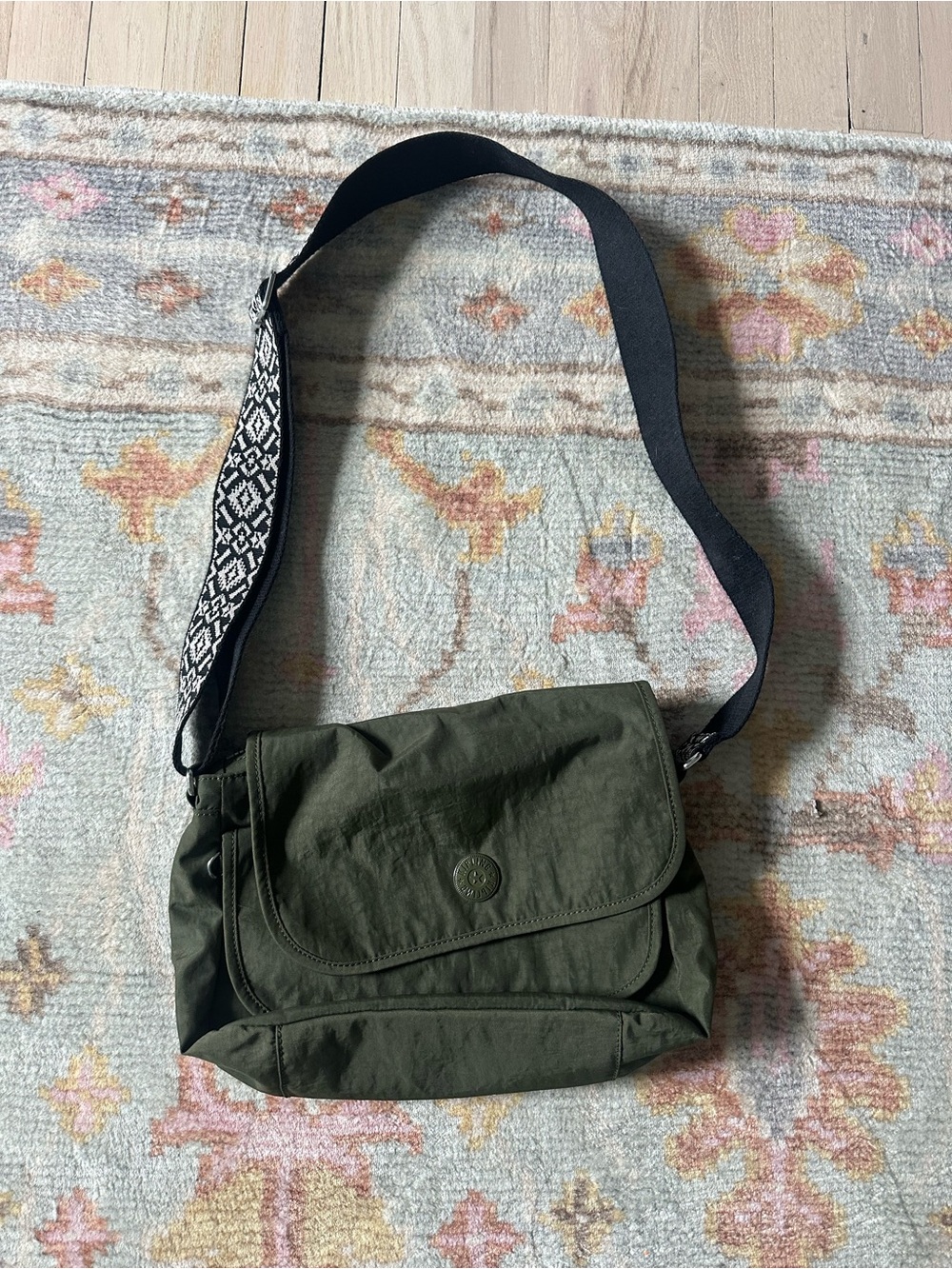 Kipling Olive Nylon Crossbody with Logo Snap
